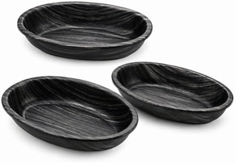 Siyah Oval Sunum Tabağı Seti, 3'lü, 26x16 cm, Modern Tasarım, Atıştırmalık ve Yemek Servisi için, Plastik 3 lü