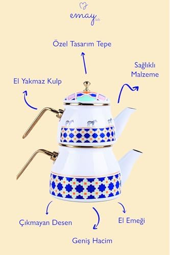 Jaolu Zebra Desenli Emaye Çaydanlık Takımı (Tüm Ocaklarda Kullanılabilir)