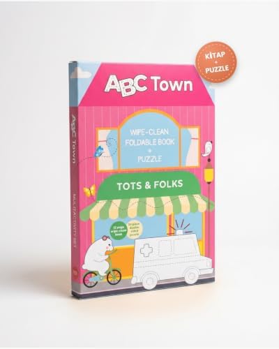Tots & Folks ABC Town Yaz Sil Eğitici Kitap ve Alfabe Puzzle Yapboz Seti, 24 Büyük Parça, Okul Öncesi Aktivite, 3+ Yaş, İngilizce İçerik