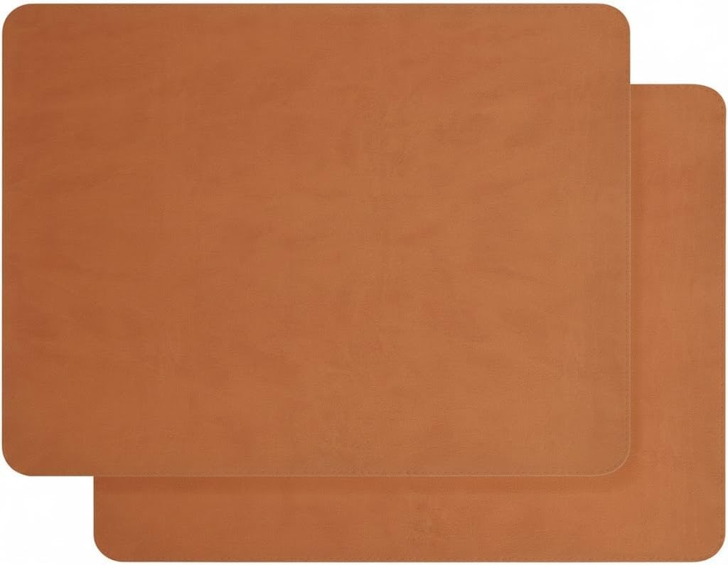 2 Adet Amerikan Servis – 44x35 cm Taba Renk Suni Deri Masa Altlığı, Su Geçirmez, Kaymaz, Isıya Dayanıklı Şık Sofra ve Masa Koruyucu Placemat Seti