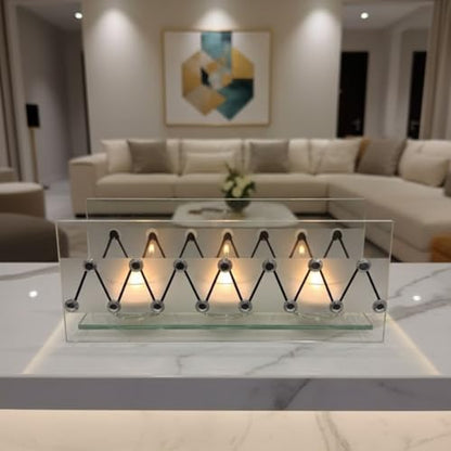 Cam Dekoratif Zikzak Tasarımlı Şamdan 20x9 cm | Tealight ve Banyo Düzenleyici | Modern Ev Ofis Masaüstü Aksesuar