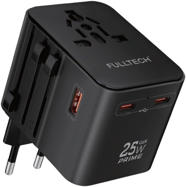 Universal Seyahat Adaptörü, 25W GaN Hızlı Şarj, 2x USB-C + 1x USB-A, Universal Travel Adapter, Priz Dönüştürücü, 200+ Ülke Uyumlu, Çoklu Cihaz Şarj, Kompakt Tasarım