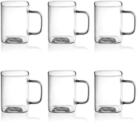 6 Adet Kare Cam Kupa Seti - Kulplu Isıya Dayanıklı Çay, Kahve, Espresso ve Meşrubat Bardağı Takımı (230 ml)