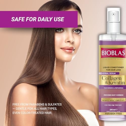 Kolajen & Keratin Sıvı Saç Kremi – Durulanmayan, Onarıcı & Dolgunlaştırıcı Etki, Bitkisel Kompleks B19, 200 ml