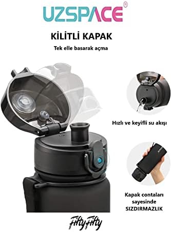 Büyük Boy 28 cm 1000 ml 1 litre Tritan Su Matarası 14 Renk Softtouch