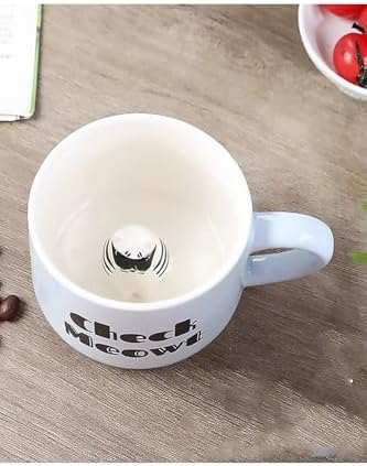 3D Kedi Figürlü Porselen Kupa – Eğlenceli Yazılı Ve Sürprizli Tasarım, 350 Ml,Mavi