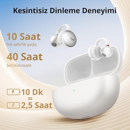 Earfun Clip Open Ear Adaptif Konforlu Kulaklık - Bluetooth 6.0-40 Saat Oynatma Süresi - IP55 - Beyaz (EarFun Türkiye Garantili)