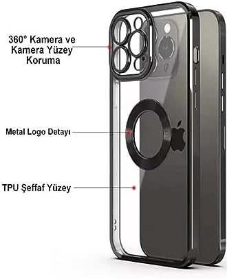 & AKSESUAR iPhone 13 ile Uyumlu Laser Şeffaf Parlak Arka Yüzey Ve Logo Detaylı Kenarları Silikon Yapıya Sahip Lens Koruyuculu Kılıf (Siyah)