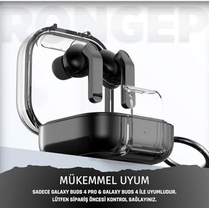 Galaxy Buds4 Pro/Buds 4 için Kılıf [Güvenlik Kilit Tasarımlı] Transparent-Lock Kulaklık Kılıfı Sararmaya Dayanıklı Taşıma Askılı TPU Koruyucu Buds 4 Pro Kılıf (Şeffaf-Siyah)