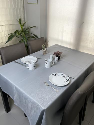 vi Ihlamur keten görünümlü, su geçirimsiz, kayma yapmayan premium masa örtüsü (145 cm x 240 cm, Bej)