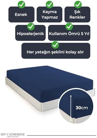 Lastikli & Hipoalerjenik Çarşaf |%100 Pamuk Çarşaf Penye Kumaş | Tek-Çift Kişilik-Battal Boy Çarşaf -LACIVERT-180X200, LUXCARSAF