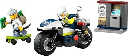 City Motosikleti Takibi 60455-4 Yaş Üzeri Kız ve Erkek Çocuklar için Motosikleti Oyuncağı, Hırsız Kaçış Kaykayı ve Mini Açılabilir ATM İçeren Yaratıcı Oyuncak Yapım Seti (65 Parça)