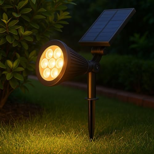7W Solar LED Bahçe Armatürü 3200K Günışığı – Güneş Enerjili Kazıklı & Duvar Montajlı Çim Aydınlatma Lambası – 7 LED, IP65, 90 Lümen, 140x270x95 mm