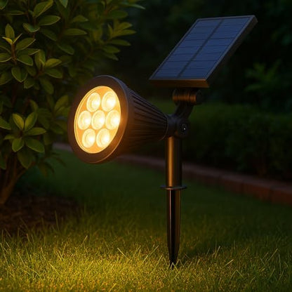 7W Solar LED Bahçe Armatürü 3200K Günışığı – Güneş Enerjili Kazıklı & Duvar Montajlı Çim Aydınlatma Lambası – 7 LED, IP65, 90 Lümen, 140x270x95 mm
