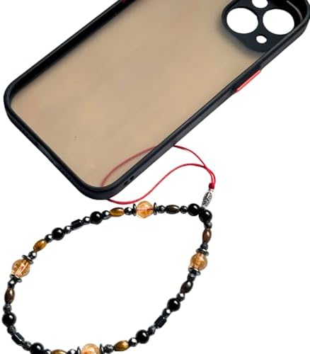 Sitrin Doğal Taş Telefon Charm – Hematit Detaylı Kırmızı İpli El Yapımı Telefon Askısı | iPhone ve Tüm Telefonlarla Uyumlu | Hediye Kutulu Telefon Süsü - 22-24 cm - Sevgiliye Hediye