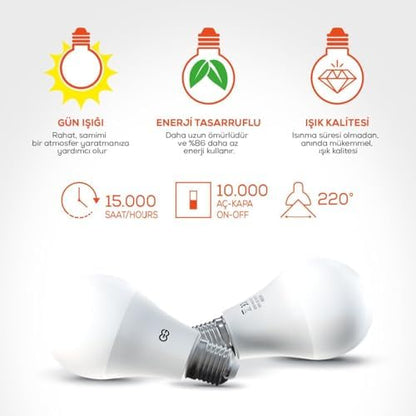 10'lu LED Ampul 15W Gün Işığı E27 (4000K 220-240V)