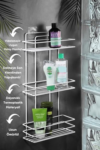 Ömür Boyu Paslanmaz Düz Banyo Köşeliği Şampuanlık Banyo Rafı Beyaz