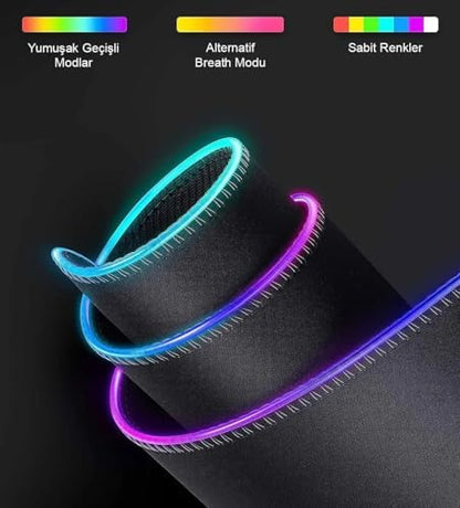 Rgb Mouse Pad 80x30 Cm, 4 mm Kalınlık, Parlak Su Geçirmez Yüzey, Oyuncu Gaming XXL Mausepad, 14 Farklı Renk Modu (Parlak Siyah)