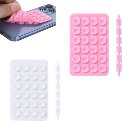 Vakumlu Silikon Telefon Tutucu, Telefon Vantuz, Telefon Ayna Tutucu, Duş, Tiktik video çekim tutucu (Toz Pembe, Çift Taraflı Vakum)