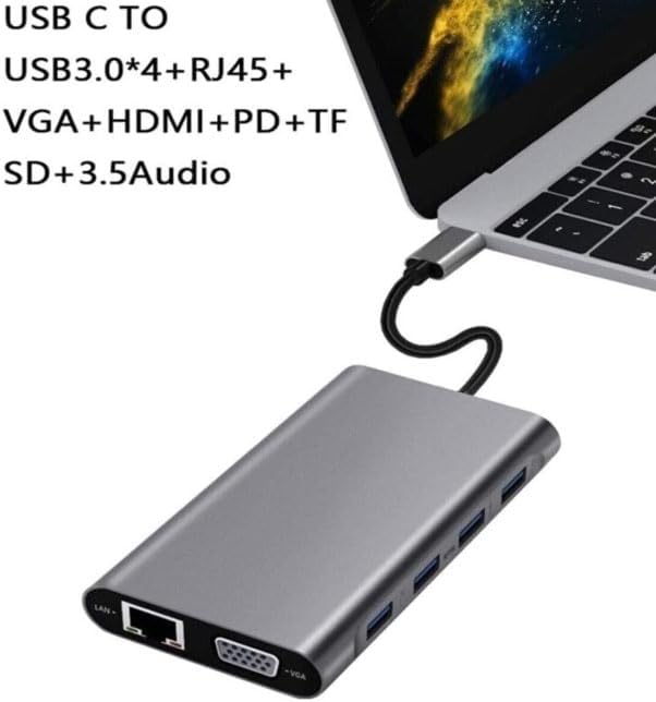 Type-C To HDMI Adaptör 11 In 1 Dört USB 3.0 Bağlantı Noktası 4K HDMI VGA Type C PD USB3.0 RJ45 Ethernet SD TF Kart Okuyucu 3.5mm AUX MacBook Pro Air Uyumlu