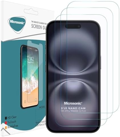 Apple iPhone 16 Plus Screen Protector Nano Glass Cam Ekran Koruyucu (3`lü Paket) [iPhone 16 Plus ile Uyumlu Ekran Koruyucu - Şeffaf]