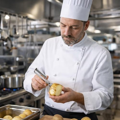Paslanmaz Çelik Sebze Soyacağı, Ergonomik Ahşap Saplı Meyve ve Sebze Soyma Bıçağı, Patates, Havuç, Salatalık ve Elma İçin Mükemmel Mutfak Aracı
