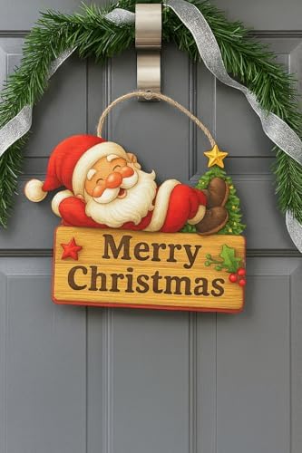 Keyifli Noel Baba Yılbaşı Ahşap Kapı Süsü Noel Kapı Süsü, Yılbaşı Süsü Yılbaşı Temalı Hediyeler (25-20 cm)