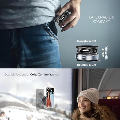 Araç içi ve Masaüstü 360 Derece Dönebilen Vakum Özellikli Magnetik Telefon Tutucu (B KALİTE)