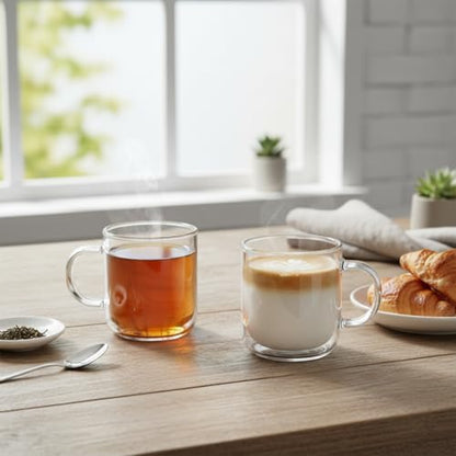 2 Adet Borosilikat Cam Kupa - 380 ml Isıya Dayanıklı - El Yakmayan ve Terleme Yapmayan Yüzen Bardak (Kurşunsuz/Ekolojik)