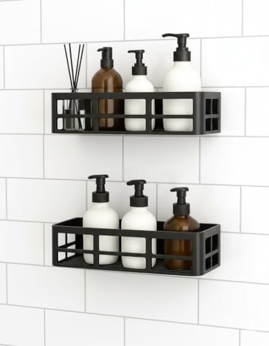 2 Adet Yapışkanlı Banyo Organizer Duş Rafı – Delmeden Montaj, Su Geçirmez Banyo ve Mutfak Duvar Organizeri,Suya Dayanıklı Pratik Saklama Rafı 12x27x6.5 Cm