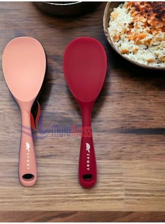 Sert Uçlu Isıya Dayanıklı Yanmaz Yapışmaz Silikon Kaşık 2'li Set, 22 cm, Somon-Fuşya