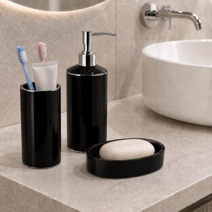 5li Banyo Seti, Beş Parça Düzenleyici, 5 Litre Çöp Kovası, Tuvalet Fırçası, Sıvı ve Katı Sabunluk, Diş Fırça ve Macunu Kutusu (Siyah)