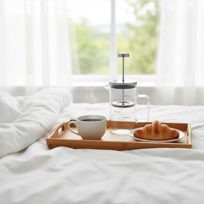 Borosilikat Cam French Press 350ml - Paslanmaz Çelik Filtreli Ölçekli Kahve ve Bitki Çayı Demliği - Isıya Dayanıklı Kişisel Kupa - Metal Kapaklı
