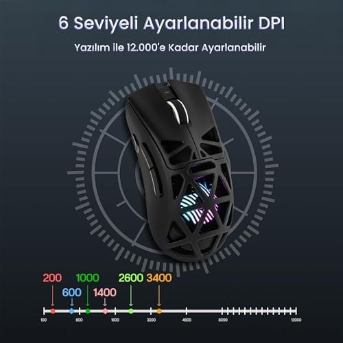 Aula SC620 PAW3311 Sensör 12000 DPI 1000Hz Kablolu ve Kablosuz Gaming Oyuncu Mouse Siyah