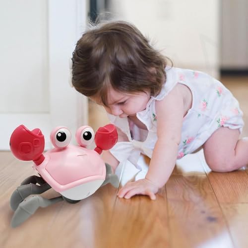 Eğlenceli Sağa Sola Hareket Eden Oyuncak Yengeç - Emeklemeye Yardımcı Sensörlü Hareketli Şarjlı Oyuncak Yengeç (Pembe)