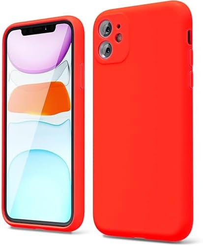 Apple iPhone 11 Kılıf 6.1 ile Uyumlu, İnce Sıvı Silikon 3 Katmanlı Tam Kaplamalı Yumuşak Jel Kauçuk Kılıf Kapak 6.1 inç, Scarlet Kırmızısı