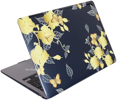 MacBook Air M1 Kılıfı 13.3 İnç A2337 A2179 A1932 Uyumlu Kristal Parlak Çiçek Desenli Sert Kapak Hard Case Koruyucu Kılıf UV Baskılı Çizilme Önleyici Laptop Kılıfı Sarı