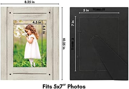 5x7 Rustik Resim Çerçevesi Aspen Beyazı Dokulu Ahşap ve Cilalı Camla - Duvar ve Masa Üstü için Yatay ve Dikey Biçimler