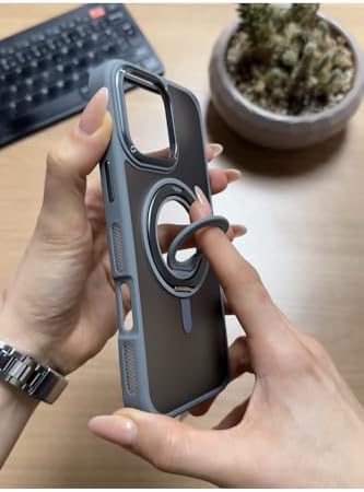 Standlı Ve Yüzüklü MagSafe Kılıf Gri iPhone 16 Pro Max ile uyumlu