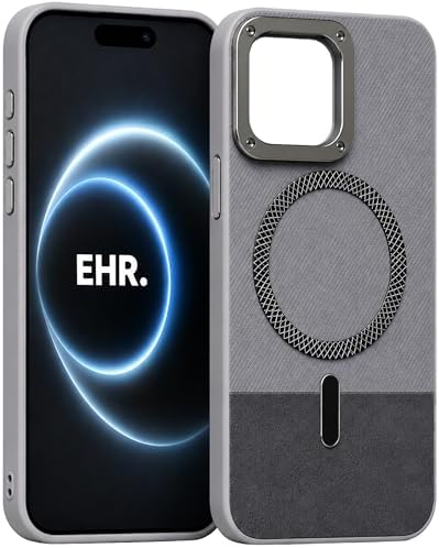 Ehr. iPhone 15 ile Uyumlu Magsafe Wireless Şarj Özellikli Mat Süet Deri Nakışlı İçi Kadife Silikon Arka Kapak (Gri, iPhone 15)