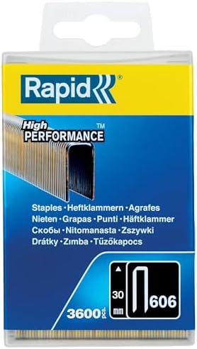 Zımba teli Tip 606, 30 mm zımba, 3.600 adet plastik kutu, ahşap için dar sırt mandalları, reçine yüzeyli