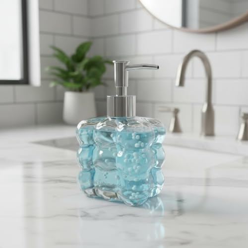 Beyaz Bubble Design Cam Sıvı Sabunluk - 450 ml Kabartmalı Şık Banyo ve Mutfak Sabunluğu (7x12 cm) (5066 - ŞEFFAF)