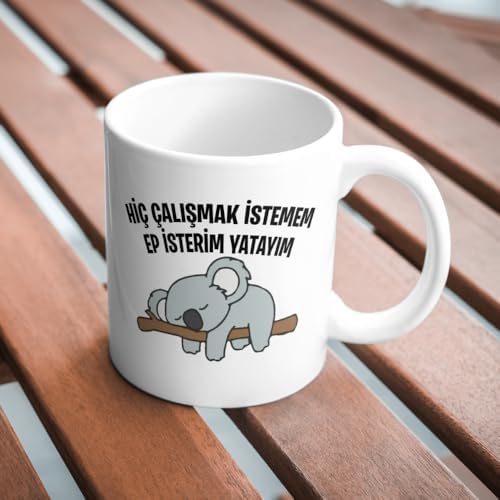 Hiç Çalışmak İstemem Ep İsterim Yatayım Komik Yazılı Kupa Bardak Hediyelik Çay Kahve Kupası Coffee Mug