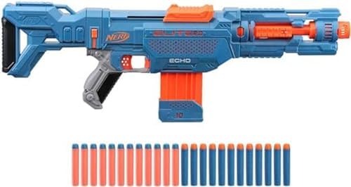 Elite 2.0 Echo CS-10 Blaster - 24 dart, 10-dart klip dergisi, çıkarılabilir omuz desteği ve namlu uzatma, 4 taktik ray