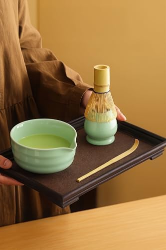 4lü Matcha Set Kase Kaşık Whisk Tutucu Bambu Whisk Çırpıcı ve Bambu Kaşık mt217