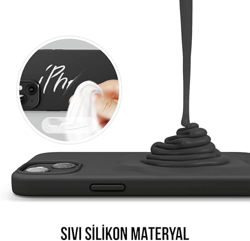 iPhone 13/14 Kılıf İnce Sıvı Silikon 3 Katmanlı Tam Kaplamalı Yumuşak Jel Kauçuk Kılıf Kapak (Siyah)