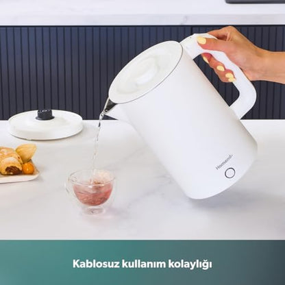 Heatrow Cooltouch 1618H Paslanmaz Çelik El Yakmaz Gövdeli Su Isıtıcısı Beyaz