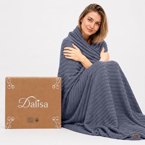 Dalisa%100 Organik Pamuk Örgü Koltuk Battaniyesi, Gri-Mavi, 60x80 İnç, GOTS Sertifikalı, Tığ Örgü, Yetişkinler İçin, Çevre Dostu Lüks, Lynx Esinli Desen