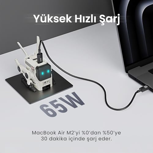 GravaStar Alpha Hızlı Şarj Cihazı GAN, 65 W, 3 Bağlantı Noktalı Hızlı Şarj Cihazı, Seyahat için Çoklu Fişli, İngiltere/ABD/ABD için Evrensel Şarj
