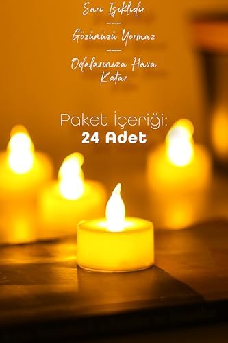 24 Adet Led Mum Tealight Mini Dumansız Pilli Alevli Dekoratif Yapay Mum Işıldak Beyaz 1036-2